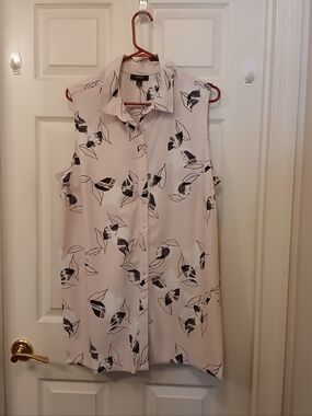 Alfani Button Up Tunic Blouse Top Women's Size XL Pink Leaf Print Sleeveless